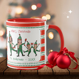 Caneca Família Engraçada de Elf de Quatro Fotos do Natal 