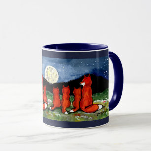 Caneca Família Fox Assistindo Design Azul Lua Escuro
