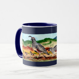 Caneca Família Quail com Peeps Marinho Blue Mug Sudoeste