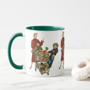 Caneca Família Retro, Mãe e Crianças Carrinho de Compras 