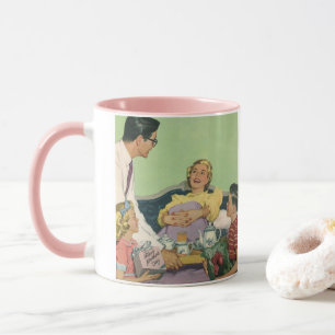 Caneca Família Retro Serve Café da Manhã da Mãe na Cama