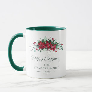 Caneca Familiar Keepsasaara Poinsettia Natal Floral Perso