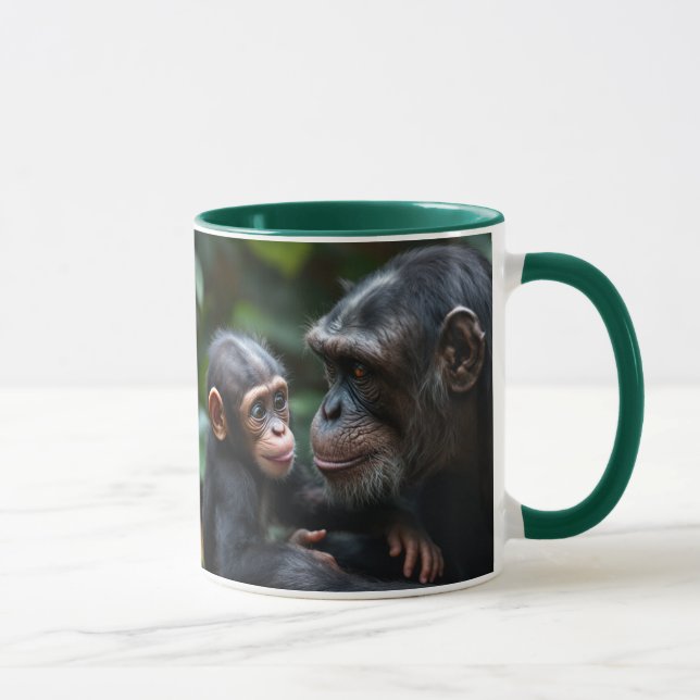 Caneca Famille chimpanzés : une maman singe et son bébé. (Direita)