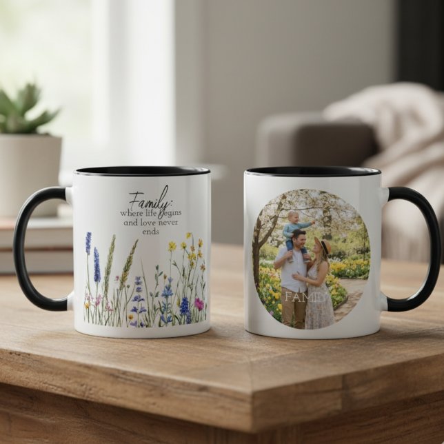 Caneca Family Photo Cherished Keepsake (Wildflower Family photo mug)