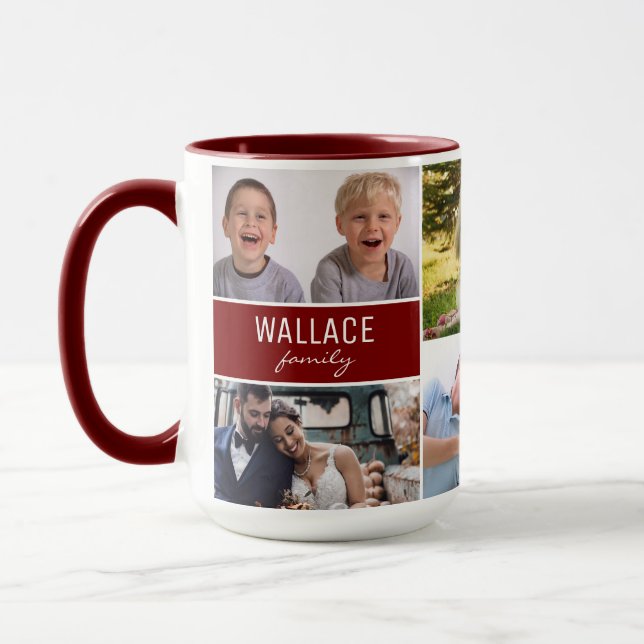 Caneca Family Photo Collage Personalized Reunion Red (Esquerda)