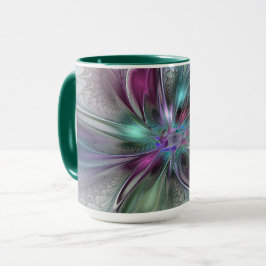 Caneca Fantasia Abstrata Moderna Colorida Floral Fractal
