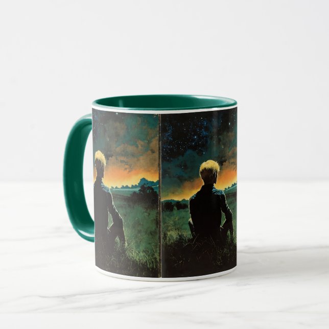 Caneca Fantasia Art de 1970 | Homem Sob Céu Noturno (Frente Esquerda)