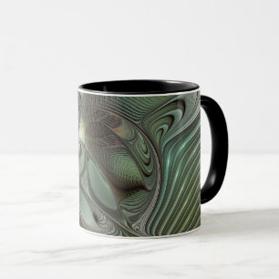 Caneca Fantasia de Arte Fractal da Cinza Olive Sage