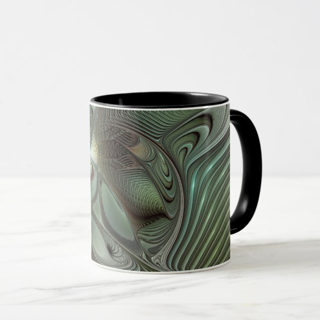 Caneca Fantasia de Arte Fractal da Cinza Olive Sage (Frente Esquerda)