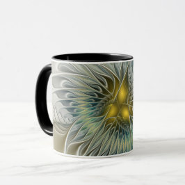 Caneca Fantasia de Flor Prateada Dourada Arte Fractal Abs