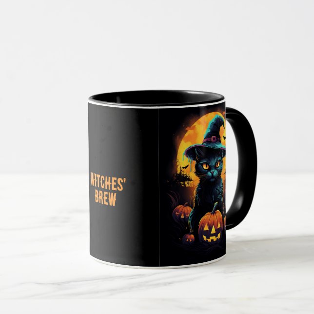 Caneca FANTASIA DE MADEIRA, Gato Negro editável (Frente Esquerda)