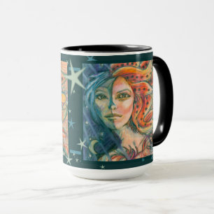 Caneca Fantasia Deusa Mug com Sol Lua e Estrelas