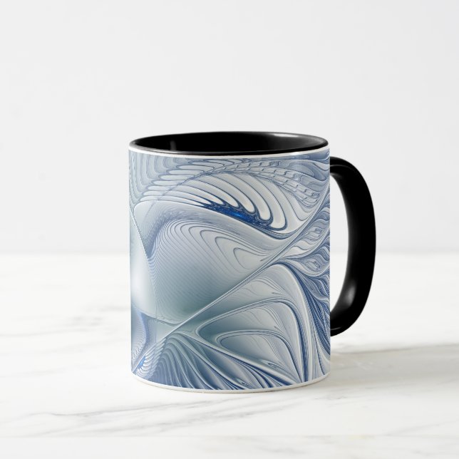 Caneca Fantasia Dinâmica Tons Azuis Arte Fractal Abstrata (Frente Esquerda)