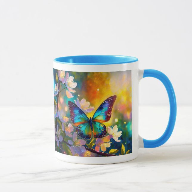 Caneca Fantasia do Nascer do Sol Borboleta Flor de Cereje (Direita)