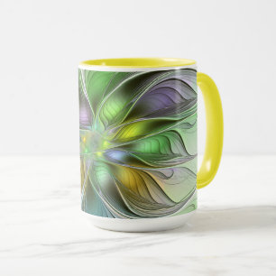 Caneca Fantasia Flor Colorida Moderno Abstrato Fractal