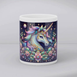 Caneca Fantasia Floral de Unicórnio em Tons Preciosos