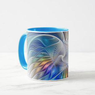 Caneca Fantasia Floral, Flor Abstrato Fractal Colorida