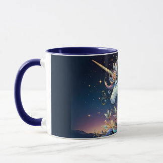 Caneca Fantasia Noturna de Unicórnio Floral