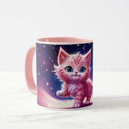 Caneca Fantasia, rosa, fofinha, gatinho, olhos azuis bril