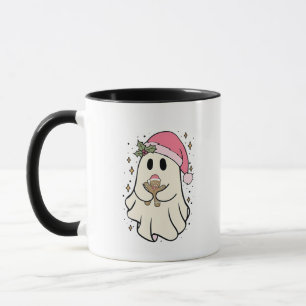 Caneca Fantasma Assustador Segurando um Natal de Biscoito