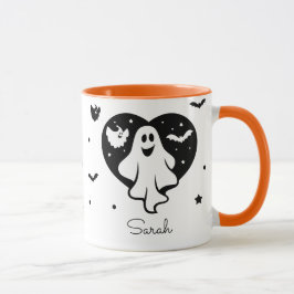 Caneca Fantasma Bonita Do Halloween Com Coração E Bat