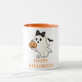 Caneca Fantasma Bonito com Arco e Pumpkin | Dia das Bruxa