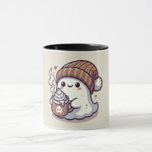 Caneca Fantasma de Halloween Fofo com Gorro de Outono e C