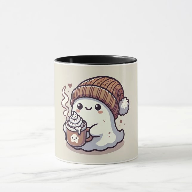Caneca Fantasma de Halloween Fofo com Touca de Outono e C (Centro)
