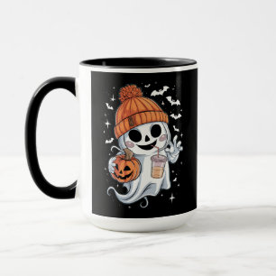 Caneca Fantasma Fofo Bebendo Café Halloween Café Gelado