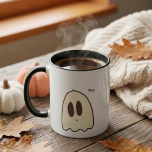 Caneca Fantasma Tímido e Amigável Dizendo Boo