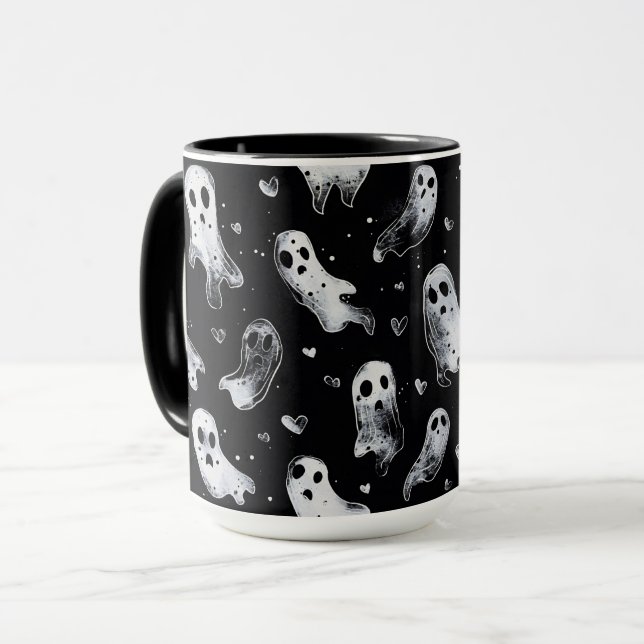 Caneca Fantasmas do Namorados Gótico com Corações (Frente Esquerda)