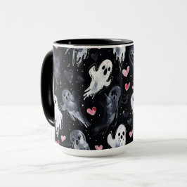 Caneca Fantasmas do Namorados Gótico com Corações