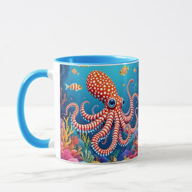 Caneca Fantasy Cute Checked Octopus Sea (Esquerda)