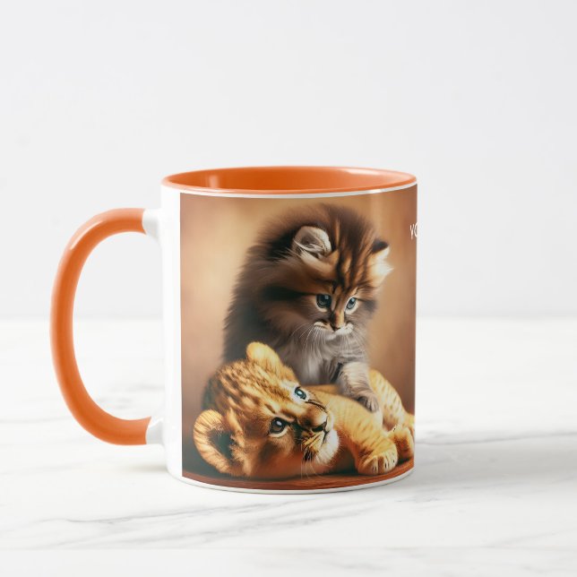 Caneca Fantasy Cute Kitten Brincando Com Tigre (Esquerda)