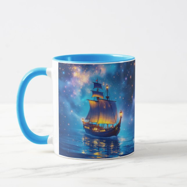 Caneca Fantasy Cute Night Boat Sea (Esquerda)