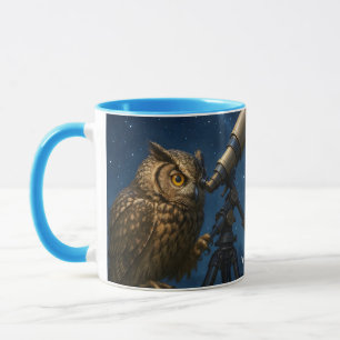 Caneca Fantasy Cute Owl Telescope Night