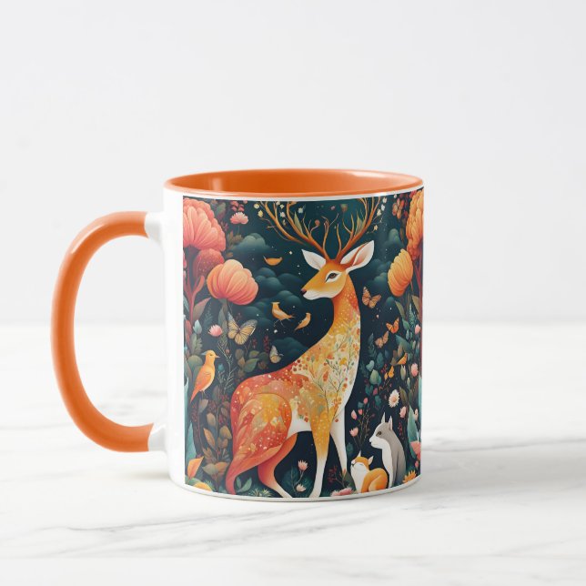 Caneca Fantasy Cute Vivid Flowers Forest Deer (Esquerda)