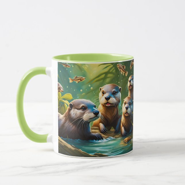 Caneca Fantasy Cute Vivid Otter Family Fish (Esquerda)