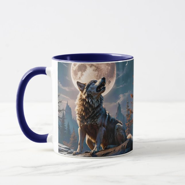 Caneca Fantasy Cute Wolf Howling To Moon (Esquerda)