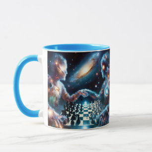 Caneca Fantasy - Estrelas do Espaço de Xadrez Bonitas