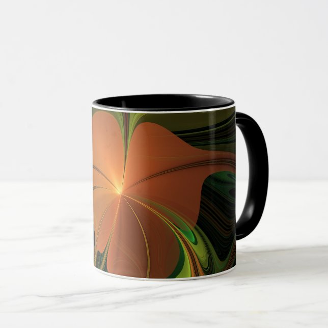 Caneca Fantasy Plant Abstrato Green Rust Brown Fractal (Frente Esquerda)