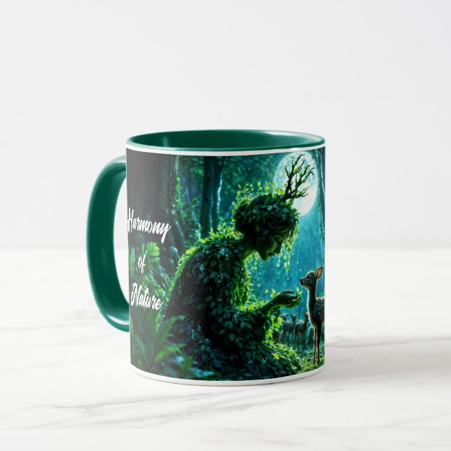 Caneca Fantasy woodland goddess and gentle deer art (Frente Esquerda)