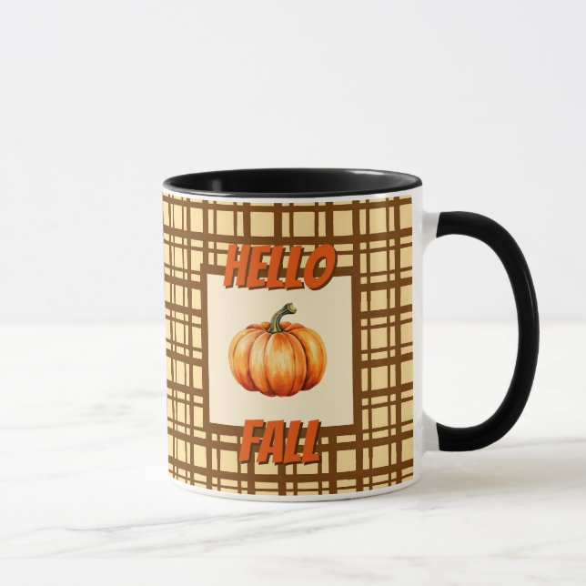 Caneca Farmhouse Pumpkin Fall Xadrez Estilo Russo (Direita)