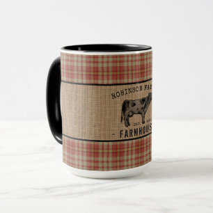 Caneca Farmhouse Russo Cow Red Xadrez Burlap Big
