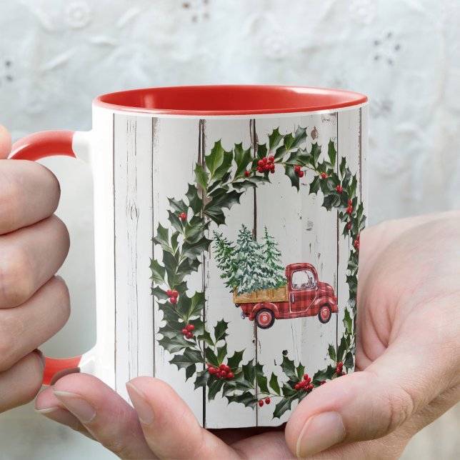 Caneca Farmhouse Russo - Mão Vermelha Vermelha, Madeira I (Criador carregado)