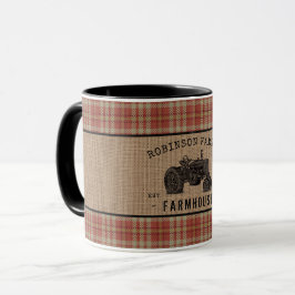 Caneca Farmhouse Trator Red Xadrez Burlap 2 Tone