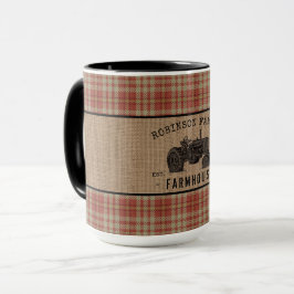 Caneca Farmhouse Trator Red Xadrez Burlap Grande