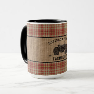 Caneca Farmhouse Trator Red Xadrez Burlap Grande
