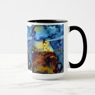 Caneca Farol rachado da rocha na noite