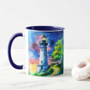 Caneca Farol sob um céu estrelado